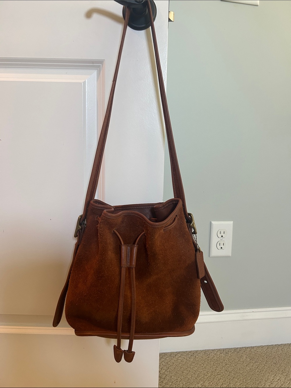Coach Brown Suede Drawstring Bucket Bag